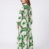 Sabine | Langärmliges Maxikleid mit Taillenknoten und Stufenrock