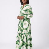 Sabine | Langärmliges Maxikleid mit Taillenknoten und Stufenrock