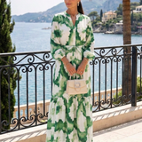 Sabine | Langärmliges Maxikleid mit Taillenknoten und Stufenrock