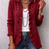 Rosalía - Chaqueta de Punto Rojo Rubí con Volantes