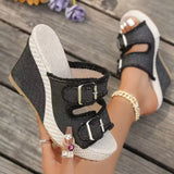 Gaelle | Fray Edge Wedge Sandals