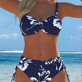 Bikini divdaļīgs ar augstu apkakli un drukātu rakstu