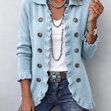 Cecilia - Chaqueta de Punto Azul Empolvado con Volantes