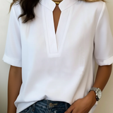 Margaux - Šiks blūze ar V - Neck un Zelts Detail