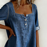 Marceline | Denim Shirt with Square Collar