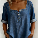 Marceline | Denim Shirt with Square Collar