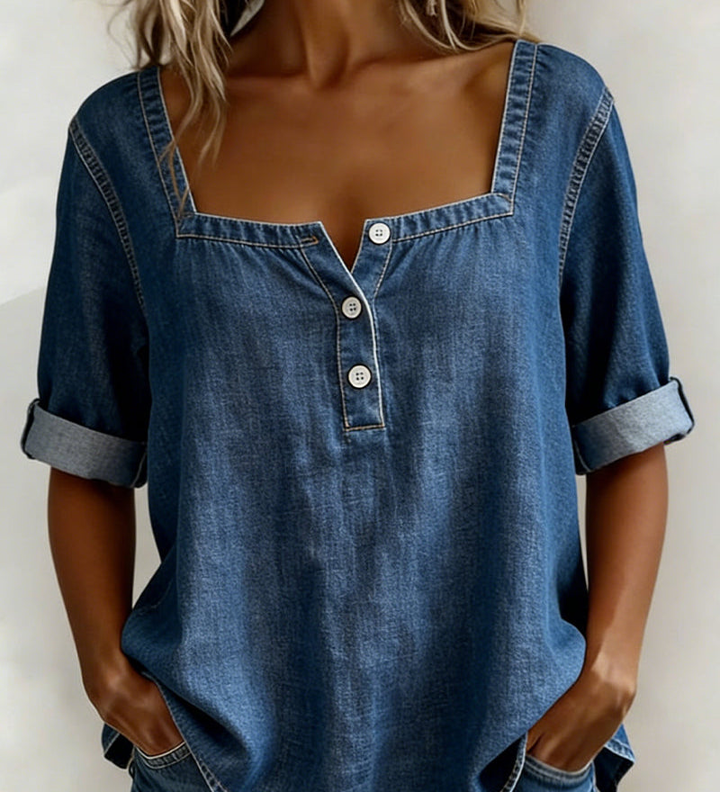 Marceline | Denim Shirt with Square Collar