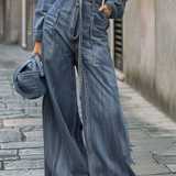 Nadia | Denim-Jumpsuit mit Taillenkordel und langen Ärmeln