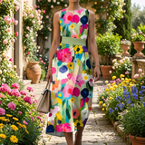 Carmina | Ärmelloses Midi-Kleid mit Aquarell-Blumendesign