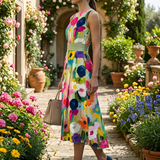 Carmina | Ärmelloses Midi-Kleid mit Aquarell-Blumendesign