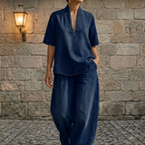 Schickes Damen-Jeans-Oberteil und weite Hose Zweiteiliges Set