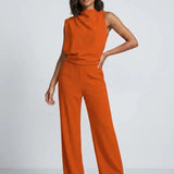 Damen Hochkragen Ärmelloser Jumpsuit mit Weitem Bein und Taschen