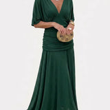 Alondra™ | V-veida Griezuma Garais Ziedu Maxi Kleita