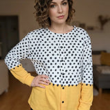 Gelber Geometrischer Polka-Dots-Druck | Geknöpfter Cardigan Pullover