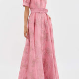 Aven - Retro-Pink Revers-Hochbundkleid