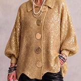 Isadora - Oversize Collared kardigāns Ar Liels Metal pogas