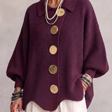 Isadora - Oversize Collared kardigāns Ar Liels Metal pogas