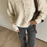 Damen Rundhals-Cardigan mit langen Ärmeln und Knöpfen