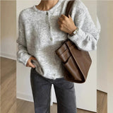 Damen Rundhals-Cardigan mit langen Ärmeln und Knöpfen