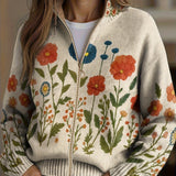 Wrenna | Damen Strickjacke mit Blumenmuster, Reißverschluss und Taschen
